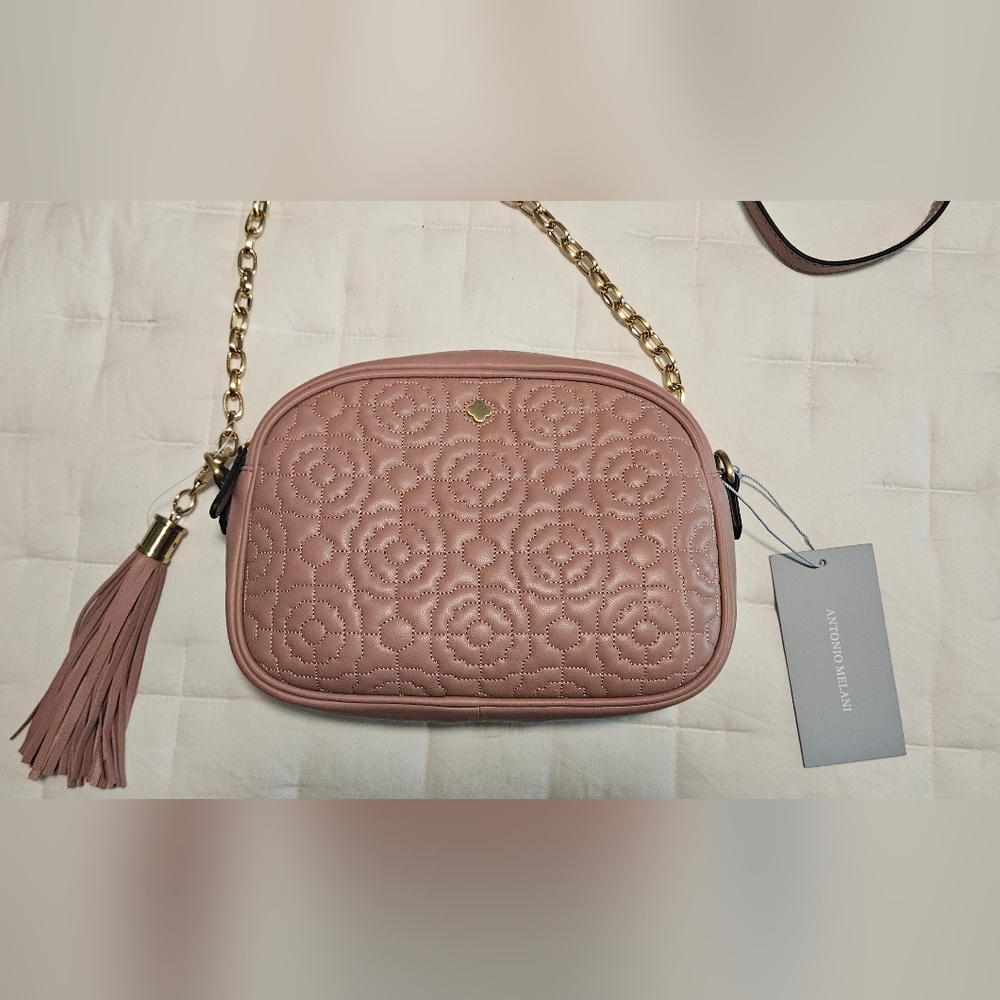 NWT Antonio Melani Larisa Camera Leather Crossbody: Rosette Floral Stitching - Picture 2 of 13